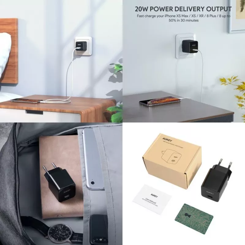 Ładowarka ścienna Aukey PA-Y20S 20W USB-C Power Delivery, kompaktowa jednoportowa