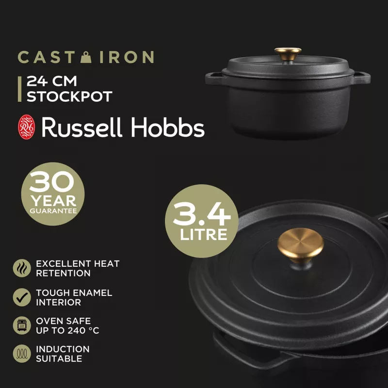 Garnek żeliwny Russell Hobbs 24 cm, czarny