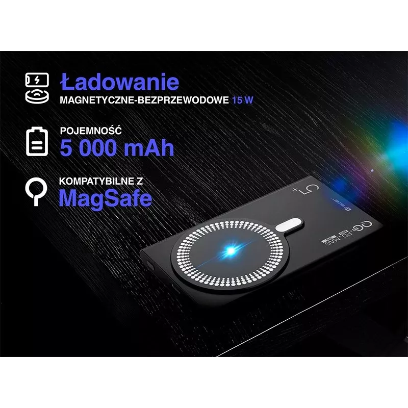 Ładowarka przenośna TRACER AirMag2 — 5000 mAh, kompatybilna z MagSafe, USB-C PD 20 W, ładowanie bezprzewodowe, 115 g, 1 port
