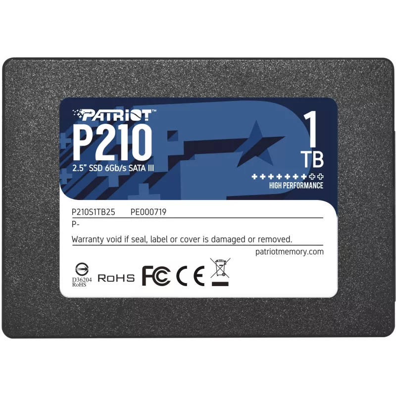 Dysk SSD 2,5 inch SATA III PATRIOT P210 1 TB — odczyt 500 MB/s, zapis 400 MB/s, wysokość 7 mm