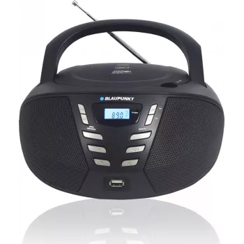 Przenośny odtwarzacz CD Blaupunkt BB7BK — MP3, radio FM, USB, AUX, zasilanie bateryjne, 2 wbudowane głośniki, 240×230×128 mm