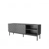 Szafka RTV cama meble ABETO na czarnej stalowej ramie 150x42x60 cm grafit/połysk grafit