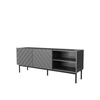 Szafka RTV cama meble ABETO na czarnej stalowej ramie 150x42x60 cm grafit/połysk grafit