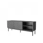 Szafka RTV cama meble ABETO na czarnej stalowej ramie 150x42x60 cm grafit/połysk grafit