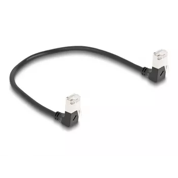 DeLOCK Kabel sieciowy RJ45 kat.6A S/FTP cienki 90° w dół 0,25 m czarny