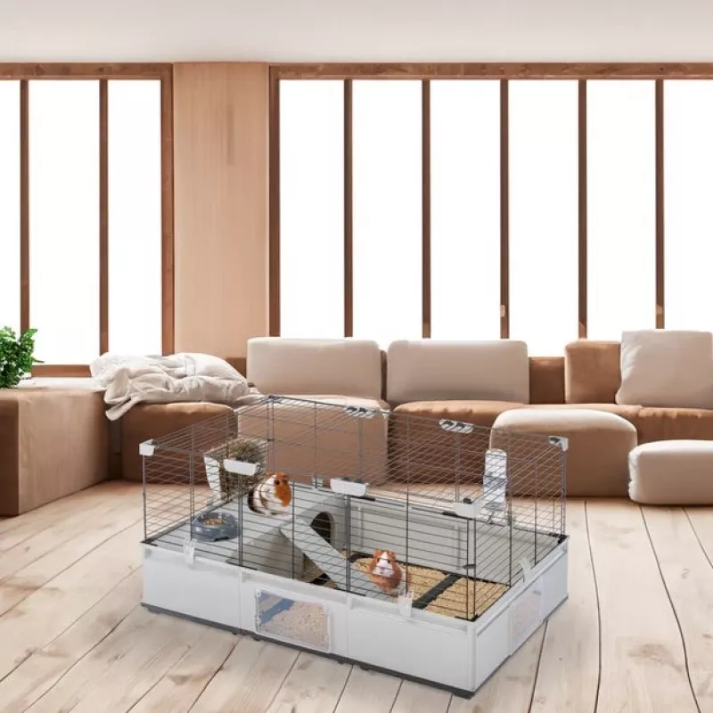 Klatka FERPLAST Modular 2 dla królika i świnki morskiej 109x72x56 cm, metal, szara, odstęp prętów 23 mm