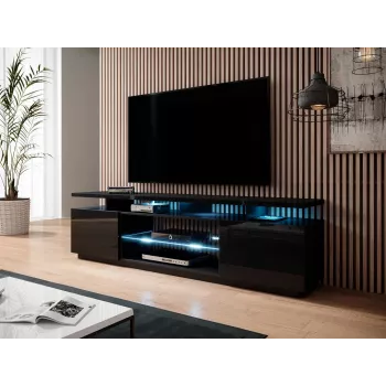 Szafka RTV cama meble EVA 180x40x56 cm, czarny połysk, blat MDF, czarna rama