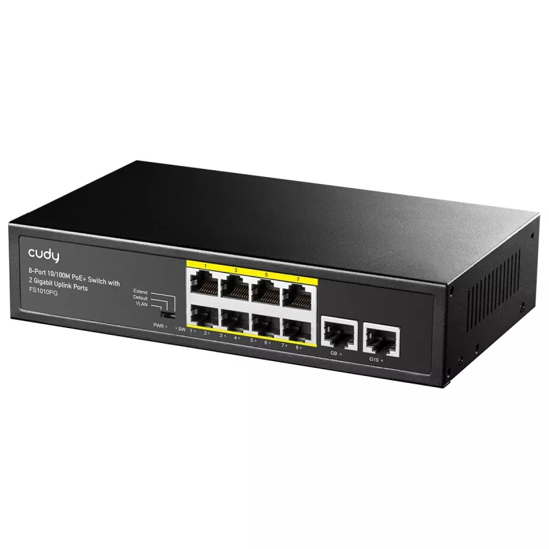 Przełącznik sieciowy Cudy FS1010PG — 10/100 Mbps, 8 portów PoE, 2 uplink, budżet PoE 120 W, obudowa metalowa