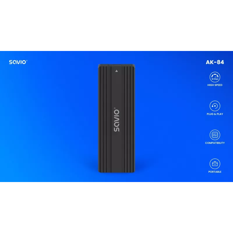 Obudowa SSD SAVIO AK-84 Czarna dla dysków M.2, USB 10 Gbit/s (Type-A / Type-C), aluminium + ABS