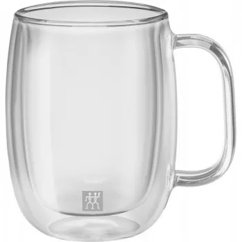 Szklane filiżanki do kawy ZWILLING 39500-112-0 dwuścienne 335 ml, zestaw 2 szt., owalne, żaroodporne, z uchwytami