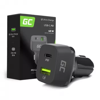 Ładowarka samochodowa do urządzeń mobilnych zielony Cell CAD33, 42W, USB-C PD + USB-A QC3.0, wejście 12/24V, wyjście 5–12V