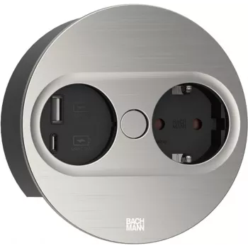 Gniazdo wtykowe Typ F Bachmann 946.004 USB A USB C Stal nierdzewna