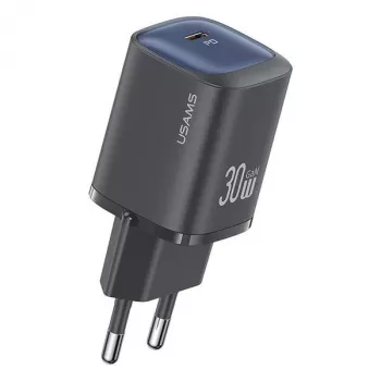 usams 30W GaN USB-C Fast Charger USA001446 — przenośna ładowarka ścienna USB-C PD 30 W, czarna