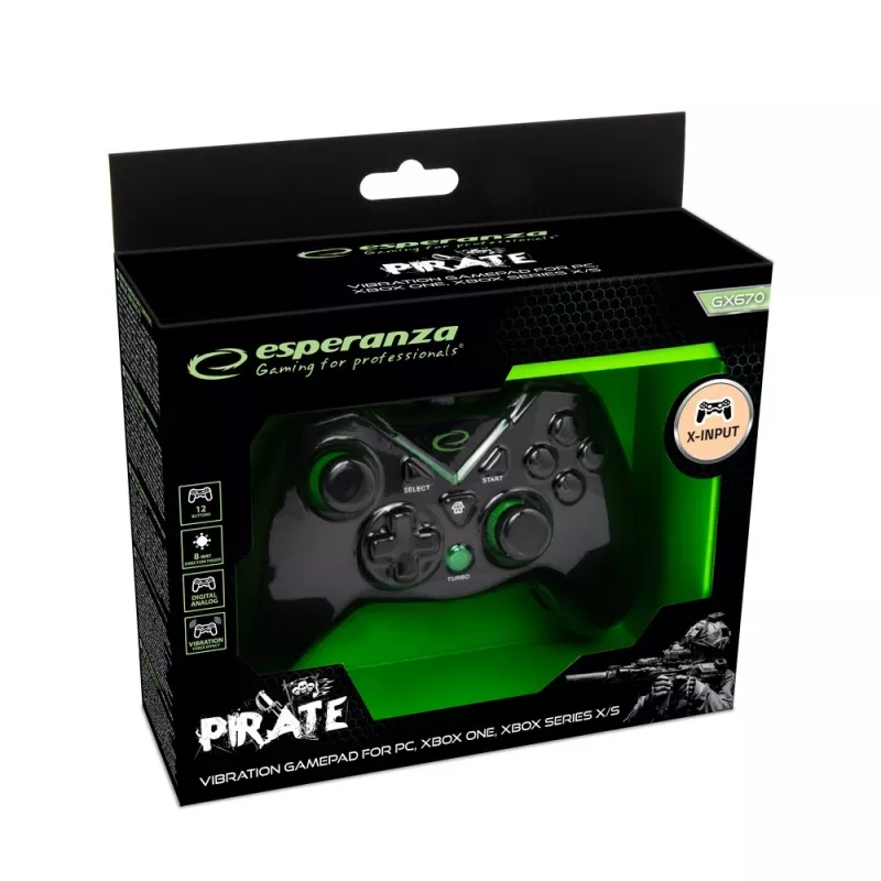 Gamepad Esperanza EGG114K przewodowy USB 2.0 czarny — 12 przycisków, 2 joysticki, wibracje, do PC i Xbox Series X/S/One