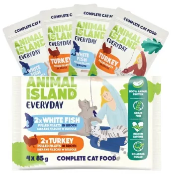 Mokra karma dla kotów animal island Everyday Filety z indyka i białej ryby w bulionie 4×85 g saszetka (4×85 g)