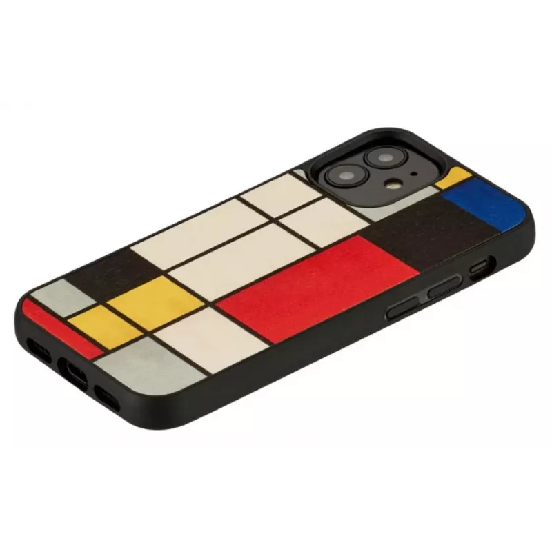 Etui na telefon Man and Wood do iPhone 12 mini — drewniany tył, czarna ramka