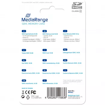 Karta pamięci MediaRange 16 GB SDHC Class 10 MR963