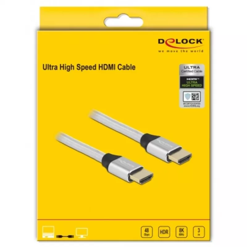 Kabel HDMI DeLOCK Ultra High Speed 48 Gb/s 8K 60 Hz srebrny 3 m