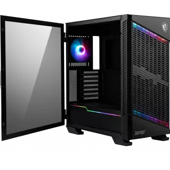 MSI MPG VELOX 100P AIRFLOW obudowa komputerowa Midi Tower do gier 'Czarna, 3 wentylatory 120 mm + 1 wentylator 120 mm ARGB, pasek LED ARGB, USB Typ-C, 1 szkło hartowane, środkowa, E-ATX, ATX, mATX, mini-ITX'