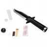 Stały nóż survivalowy cinema classic CC-H2 — 400 mm całkowita, 250 mm ostrze ze stali, gładkie i ząbkowane, czarna rękojeść, w zestawie skórzana pochwa