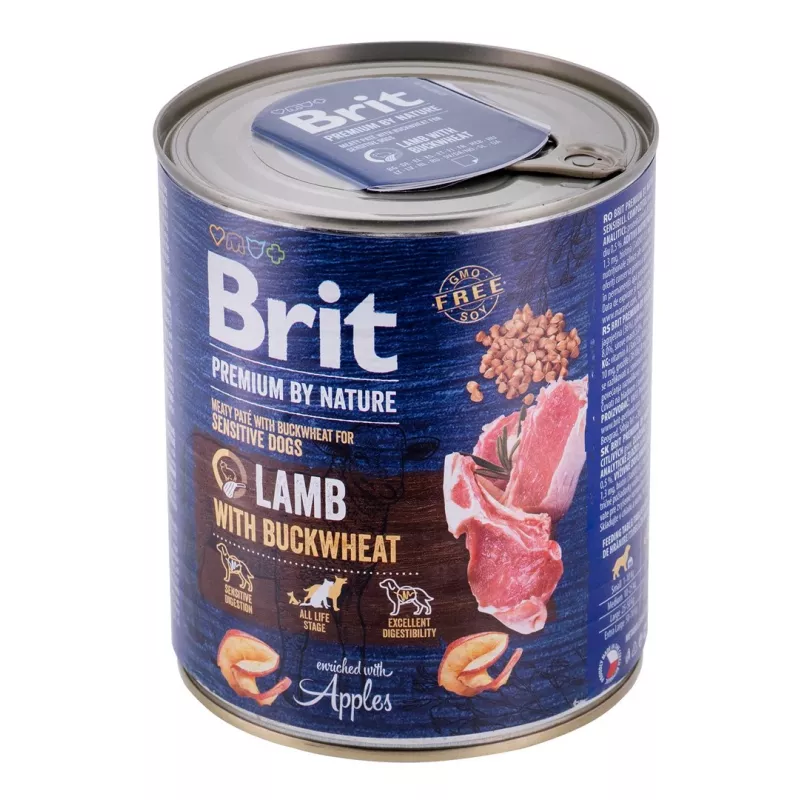 Mokra karma dla psa Brit Premium by Nature Jagnięcina z Kaszą Gryczaną 800 g, bezzbożowa, dorosłe psy, puszka