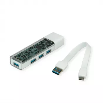 ROLINE mobilny hub USB 3.2 Gen 1, 4-portowy, kabel połączeniowy Type A+C