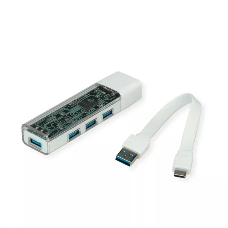 ROLINE mobilny hub USB 3.2 Gen 1, 4-portowy, kabel połączeniowy Type A+C