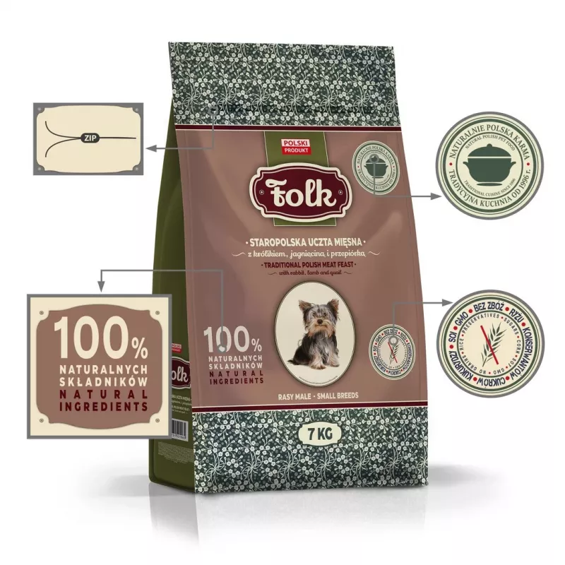 FOLK Small breeds Traditional polish meat feast with rabbit, lamb and quail - sucha karma dla psów - 7kg