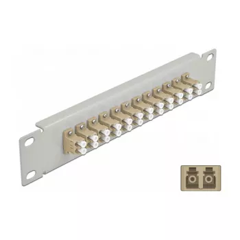 Patch panel światłowodowy DeLOCK 10 cali 12 portów LC Duplex bezowy 1U szary