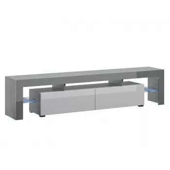 Szafka pod telewizor Cama Meble TORO 200 — 2000×350×410 mm, szary blat z płyty wiórowej, szaro-biały połysk