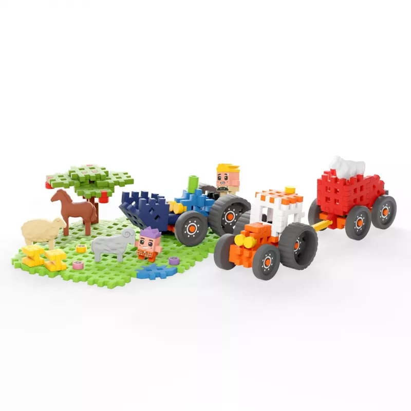Klocki konstrukcyjne Marioinex Farmer Traktor Łąka – 110 elementów, zestaw wielokolorowy