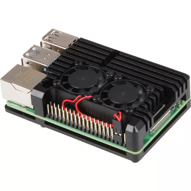 JOY-IT RPI CASE ALU07F - Obudowa do Raspberry Pi 4, Alu, Wentylator, czarna (RB-ALUCASEP4+07FAN)