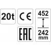 Podnośnik mechaniczny YATO YT-17007, udźwig 20 000 kg, wysokość podnoszenia 24,2–45,2 cm, tłok 150 mm, głowica Ø45 mm, waga 10,5 kg