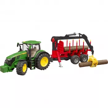 BRUDER John Deere 7R 350 z przyczepą leśną i 4 pniami