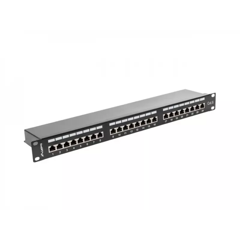 Patch panel 1U LANBERG PPS6-1024-B, 24-port Cat6, metal, czarny, 442×114,5×44,5 mm