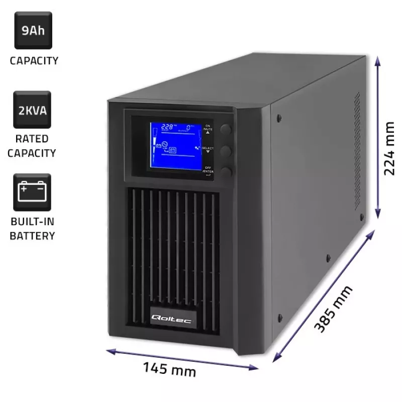 Zasilacz awaryjny QOLTEC 53981 On line 2kVA, 2000 VA