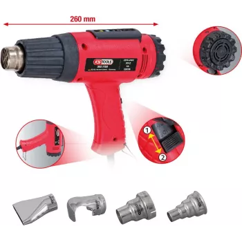 Zestaw opalarki KS Tools 960.1190 z 4 dyszami – elektryczne narzędzie gorącego powietrza do nagrzewania, suszenia i obkurczania koszulek termokurczliwych