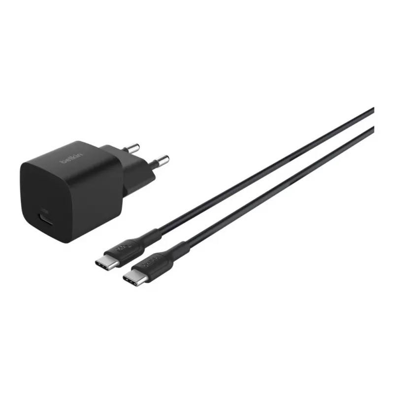 Ładowarka sieciowa Belkin BoostCharge 25W USB-C PD/PPS, kabel 1 m, czarna — do konsol przenośnych, smartfonów, tabletów