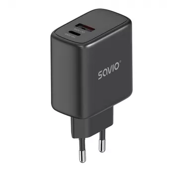 Ładowarka zewnętrzna SAVIO LA-06/B USB Type-C 30W Power Delivery 1x USB-C Czarny, 5–20V, 3A/9V, 3A/5V, 3A/12V, 2.1A
