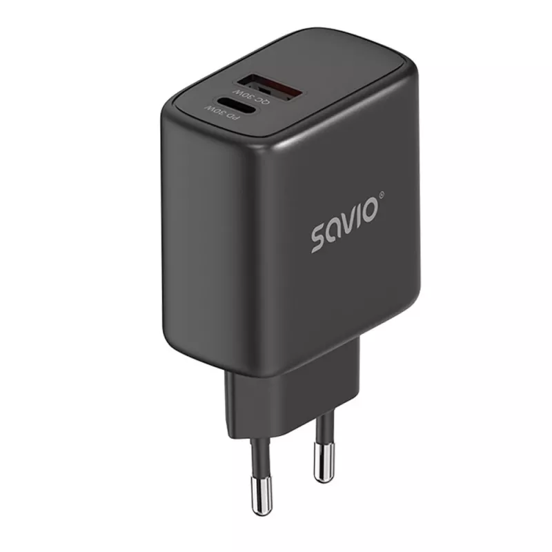Ładowarka zewnętrzna SAVIO LA-06/B USB Type-C 30W Power Delivery 1x USB-C Czarny, 5–20V, 3A/9V, 3A/5V, 3A/12V, 2.1A