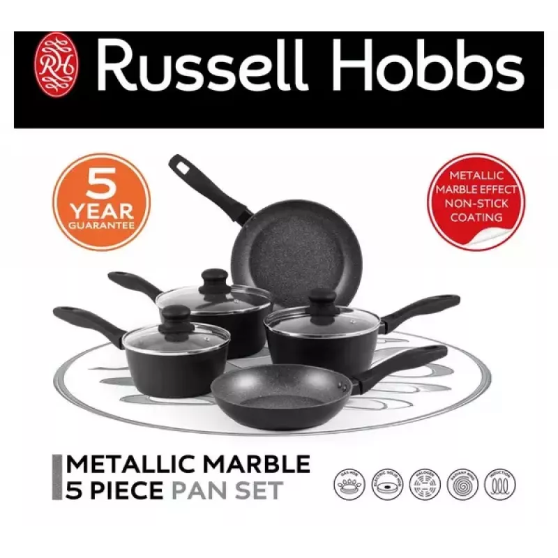 Pięcioczęściowy zestaw garnków Russell Hobbs Metallic Marble RH02814EU7 — powłoka nieprzywierająca, różne rozmiary