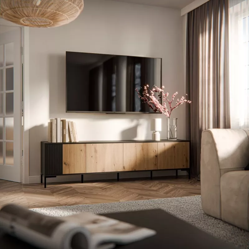 Cama MERCI szafka RTV 200 x 40 x 54 cm czarny/dąb artisan