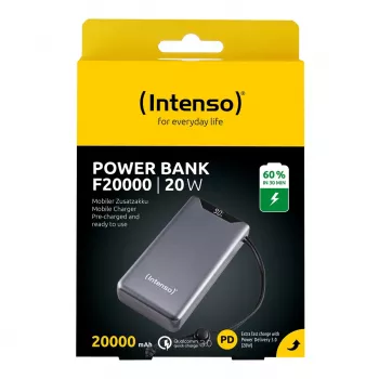 Power bank INTENSO 7332054 — 20000 mAh, PD 3.0 i QC 3.0, 20 W, USB-A + USB-C, szary