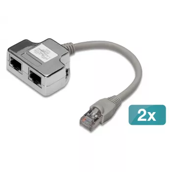 Ekranowany adapter patch kabel Cat5e 2× Cat5e, 0,19 m, szary/srebrny - DIGITUS