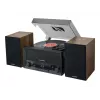 System midi do użytku domowego muse MT-120 MB — 20 W RMS, głośniki 2-drożne, AC 100–240 V 50/60 Hz, czarny/przezroczysty/drewniany