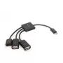 Kabel USB OTG Micro BM -> 2xUSB-AF + BF Micro 13cm