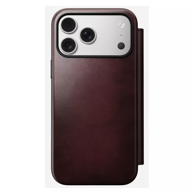 Etui na telefon Nomad Modern Leather Folio do iPhone 17 Pro Max — skóra, TPU, PC, aluminium, burgund, 16 cm (6,3 cala)