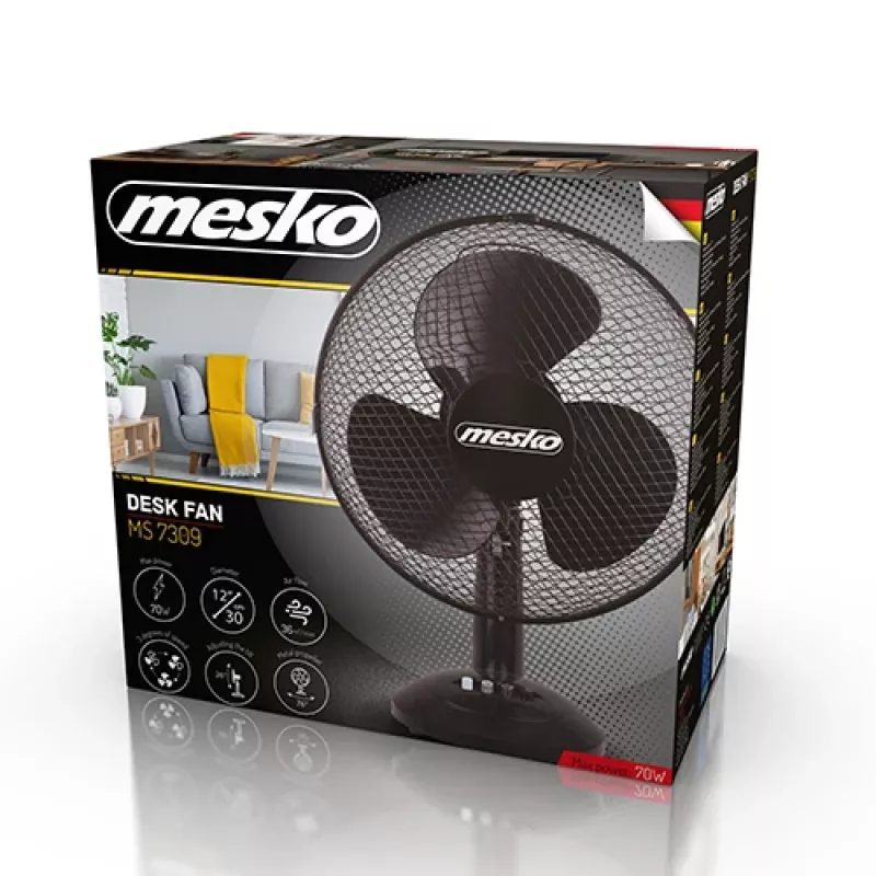 Mesko | Wentylator | MS 7309 | Wentylator stołowy | Czarny | Średnica 30 cm | Liczba prędkości 3 | Oscylacja | 40 W | Nie