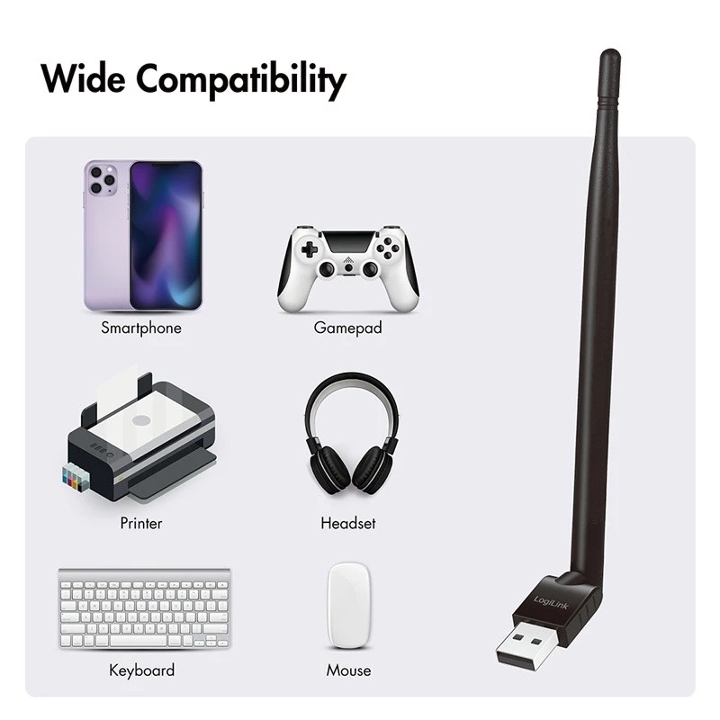 LogiLink USB - Bluetooth 5.3 Adapter mit Antenne, schwarz Reichweite: 150 m, Anschluss: USB-A Stecker, Bluetooth & - 1 Stück (BT0067)