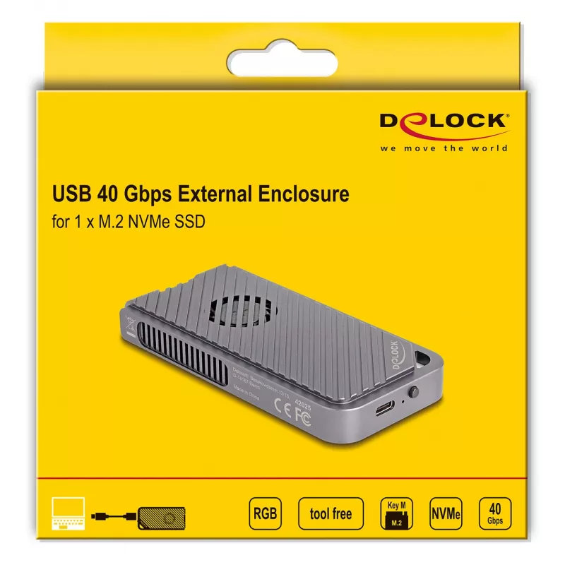 Obudowa SSD DELOCK 42025 na 1 x M.2 (PCIe, USB4 Gen4, USB-C) szara, aluminium